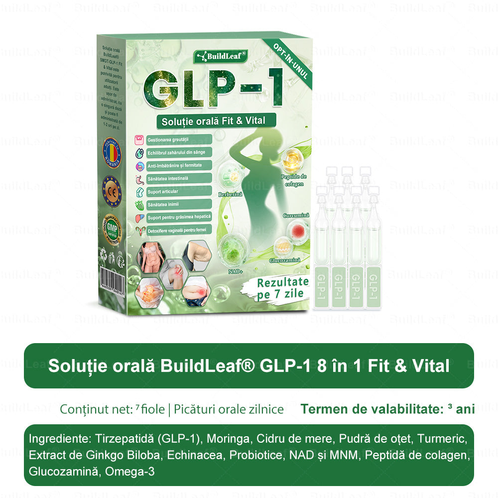 🌿𝑩𝒖𝒊𝒍𝒅𝑳𝒆𝒂𝒇® GLP-1 8-în-1 Fit & Vital Soluție orală – ⏰ O dată pe zi, schimbări vizibile în 7 zile / Pentru obezitate, sănătatea inimii și a sistemului cardiovascular, diabet, apnee de somn, sănătatea intestinelor, probleme articulare și multe altele.🍀