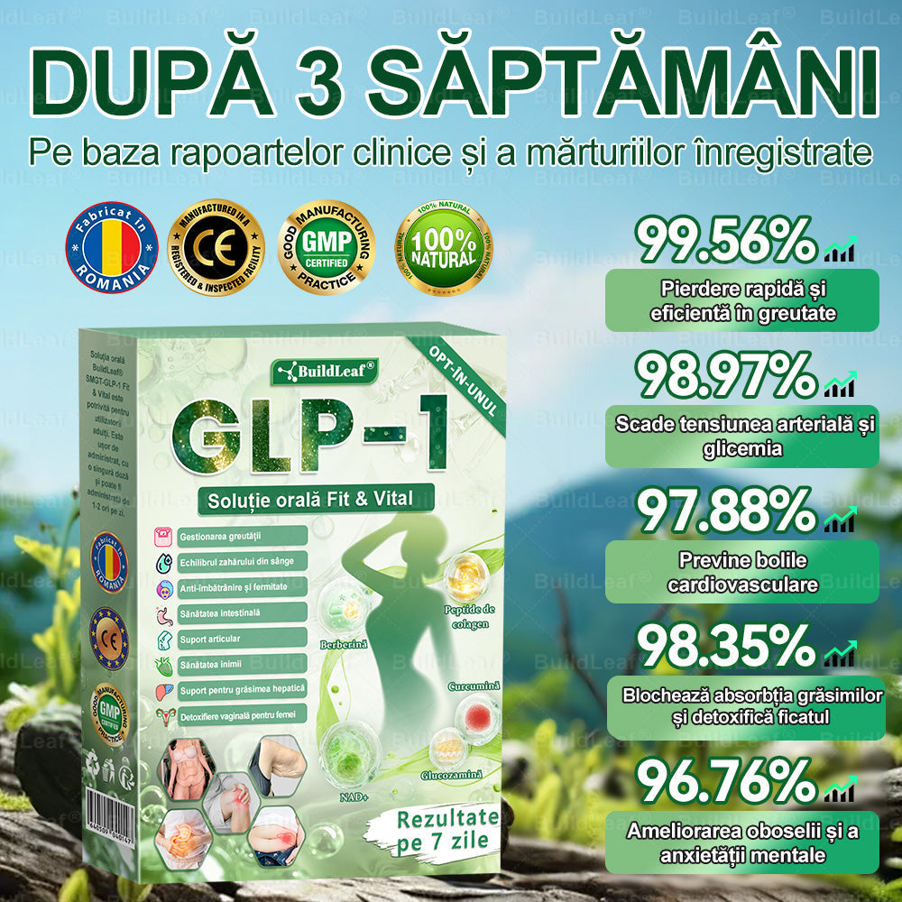 🌿𝑩𝒖𝒊𝒍𝒅𝑳𝒆𝒂𝒇® GLP-1 8-în-1 Fit & Vital Soluție orală – ⏰ O dată pe zi, schimbări vizibile în 7 zile / Pentru obezitate, sănătatea inimii și a sistemului cardiovascular, diabet, apnee de somn, sănătatea intestinelor, probleme articulare și multe altele.🍀