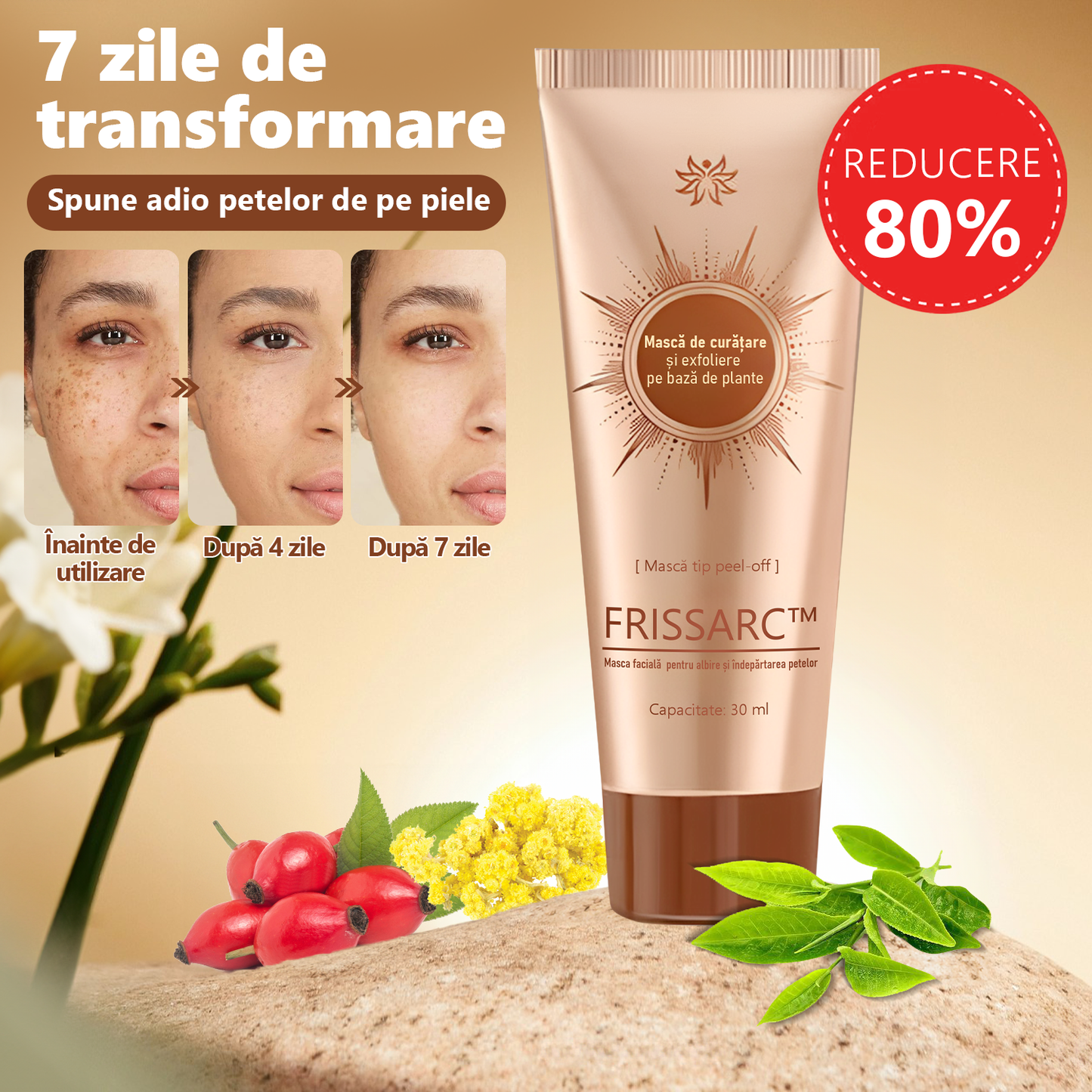 🎁FRISSARC™ masca facială  pentru albire și îndepărtarea petelor –✅Ingredientele naturale ajută la eliminarea eficientă și de durată a petelor pigmentare, petelor de vârstă, pistruilor și petelor solare.